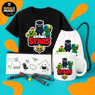 BRAWL STARS BUNDLE : ТЕНИСКА + ЧАША + МЕШКА + НЕСЕСЕР ПОДАРЪК!