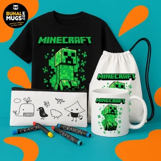 MINECRAFT CREEPER BUNDLE : ТЕНИСКА + ЧАША + МЕШКА + НЕСЕСЕР ПОДАРЪК!