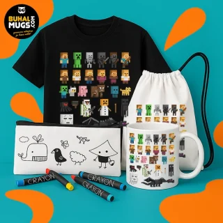 MINECRAFT AVATAR BUNDLE : ТЕНИСКА + ЧАША + МЕШКА + НЕСЕСЕР ПОДАРЪК!